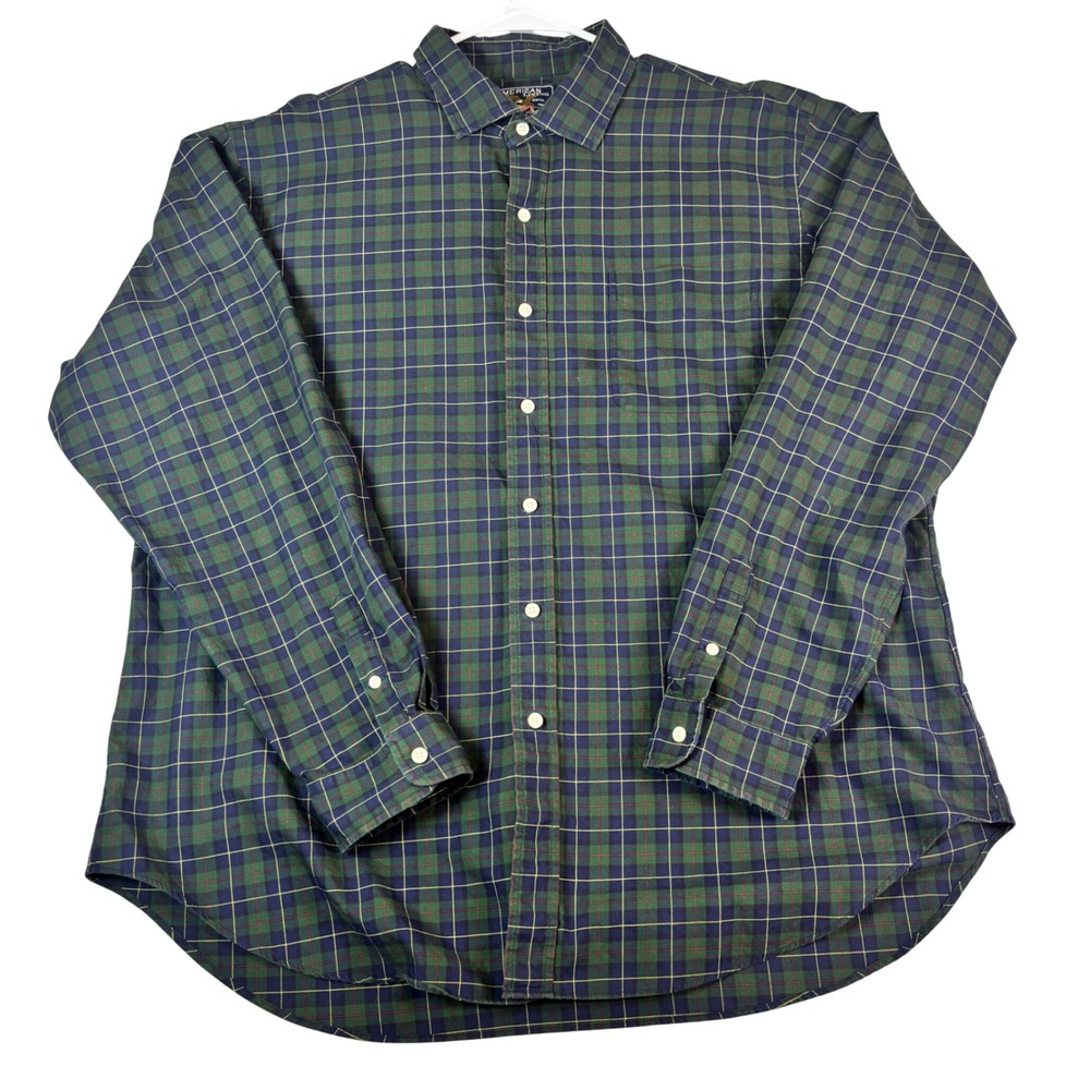 American Living Mens XXL Green Navy Blue Plaid Cotton‎ Button Down Shirt LS 2XL